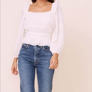 ASTR the Label White Long Sleeve Crinkle Top